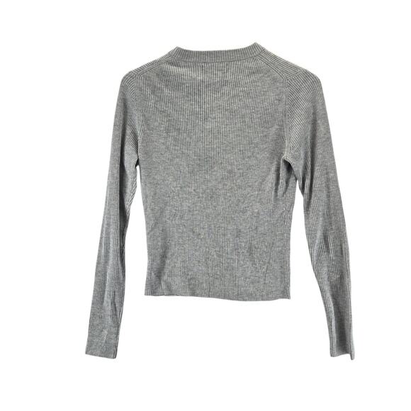 Nadaam Ribbed Cropped Cardigan Sweater Gray V-Neck Silk Cashmere Designer Y2K - Picture 4 of 11